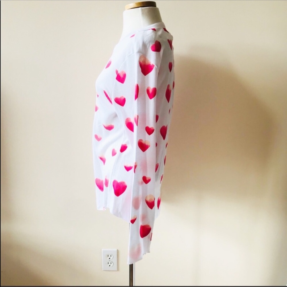NWT Chaser White with Pink Ombré Hearts Thermal Knit Crew Neck Long Sleeve Shirt - Picture 5 of 15